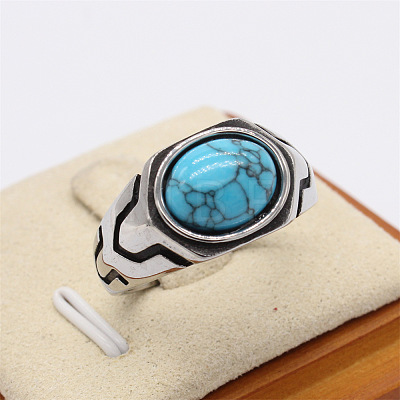 316L Surgical Stainless Steel and Synthetic Turquoise Finger Rings for Men FS-WG3E90C-25-1