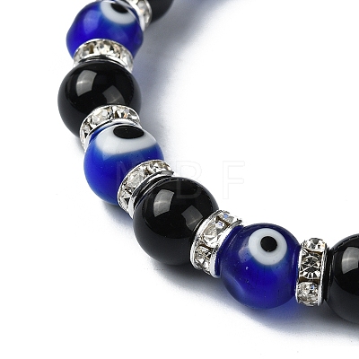 Natural Black Onyx & Rhinestone & Evil Eye Beaded Stretch Bracelets BJEW-TA00448-1