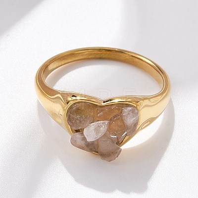 Heart Natural Quartz Crystal Finger Rings RJEW-D303-01G-04-1