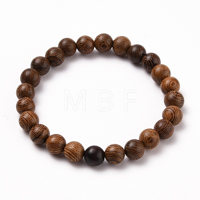 Natural Wood Round Beads Stretch Bracelets BJEW-JB05660-1