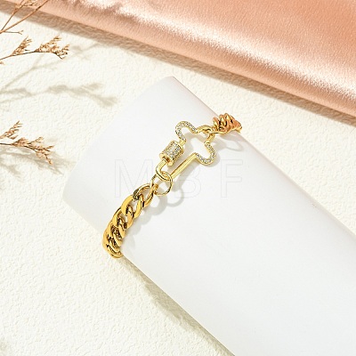 Micro Pave Clear Cubic Zirconia Screw Carabiner Lock Link Bracelets BJEW-JB13849-1