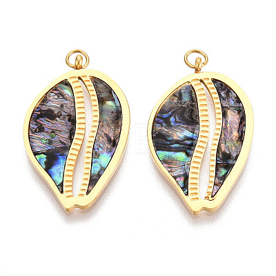 304 Stainless Steel Pave Natural Paua Shell Pendants STAS-N115-21B-G-1