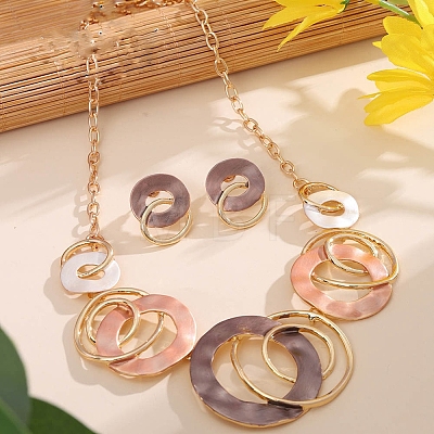 Alloy Enamel Pendant Necklaces & Stud Dangle Earrings Sets for Women FS-WG274F2-02-1
