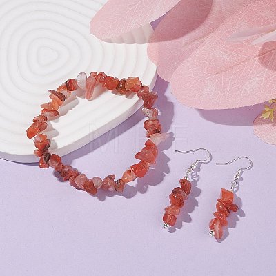 Natural Red Agate Chips Beaded Jewelry Set X-SJEW-JS01232-04-1