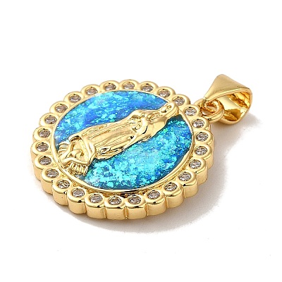 Rack Plating Brass Micro Pave Cubic Zirconia with Synthetic Opal Pendants KK-D088-13G-1