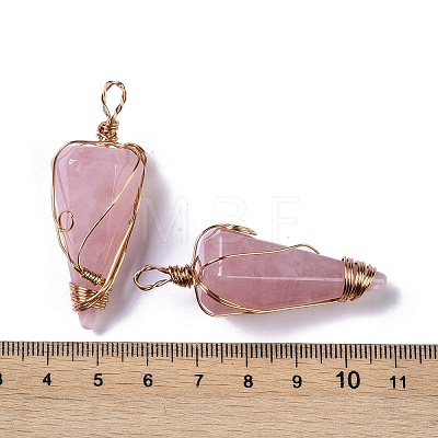 Natural Rose Quartz Copper Wire Wrapped Big Pendants G-B073-02RG-06-1