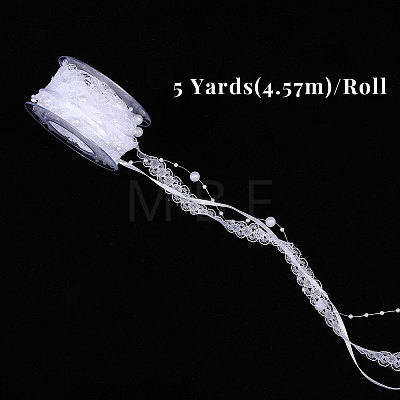Polyester Flower Lace Ribbon OCOR-WH0097-21-1