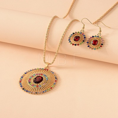 Oval Alloy Colorful Rhinestone Pendant Necklaces & Dangle Earrings Sets WGFA1EC-01-1