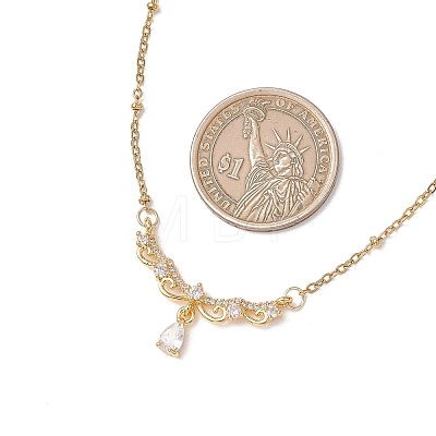 Brass Pave Clear Cubic Zirconia Angel Wings Pendant 304 Stainless Steel Satellite Chain Necklaces for Women NJEW-JN05936-1