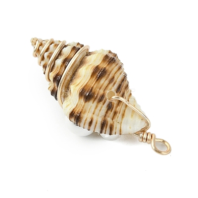 Natural Scallop Shell & Round Shell Pearl Pendants PALLOY-TA00197-02-1