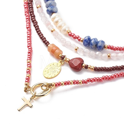 4Pcs 4 Style Cross and Virgin Mary Brass & Alloy Charms Necklaces Set NJEW-JN04018-1