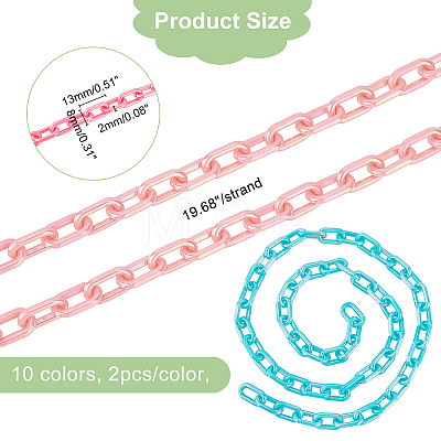 20 Strands 10 Colors Acrylic Opaque Cable Chains PACR-FH0001-05-1