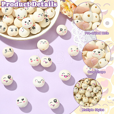 100Pcs Printed Wood European Beads WOOD-CJ0002-78-1