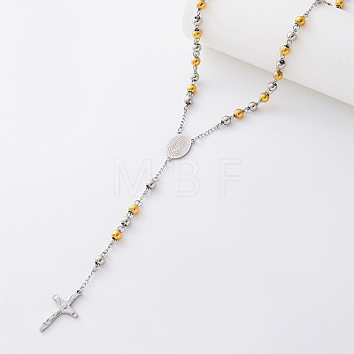 Vintage 304 Stainless Steel Round Rosary Bead Necklaces JJ1873-5-1