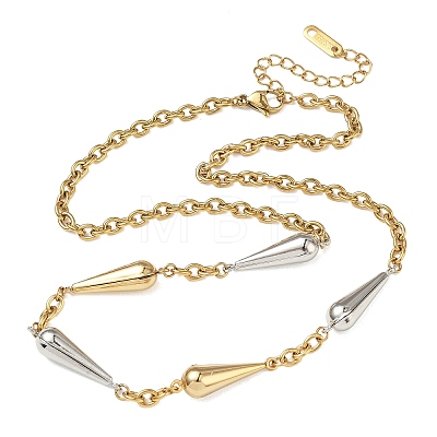 Two Tone 304 Stainless Steel Long Teardrop Link Chain Necklaces for Women NJEW-A074-08GP-1