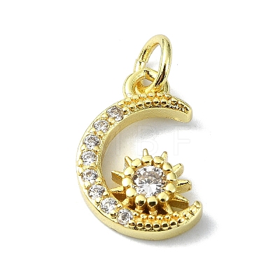 Moon Theme Brass Micro Pave Clear Cubic Zirconia Charms KK-H475-57G-02-1