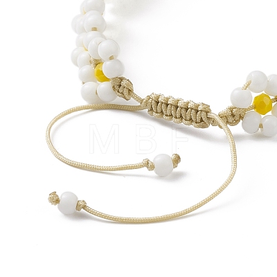Flower Glass Braided Bead Bracelet BJEW-TA00169-1