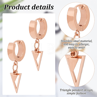 ANATTASOUL 16Pcs 4 Colors 304 Stainless Steel Hollow Triangle Dangle Hoop Earrings with 316 Stainless Steel Pins EJEW-AN0003-66-1