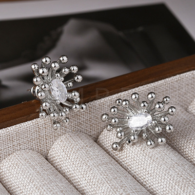 Brass Micro Pave Clear Cubic Zirconia Stud Earrings EJEW-A121-06P-1