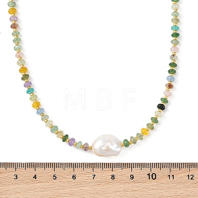 Natural Baroque Keshi Pearl & Dyed Natural White Jade Rondelle Beaded Necklaces NJEW-JN06269-1