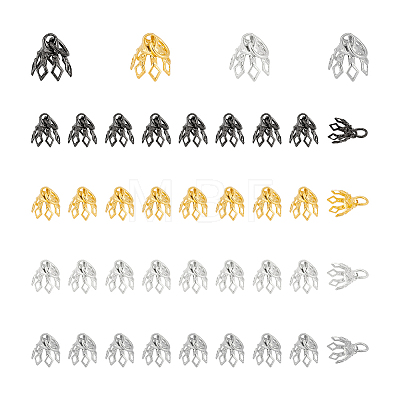64Pcs 4 Colors Flower Rack Plating Brass Filigree Bead Cap Bails KK-UN0002-89-1