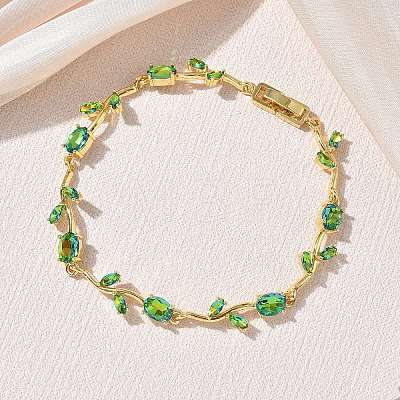 Brass Glass Flower Link Chain Bracelets KK-CBA7DFA-01G-01-1