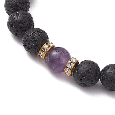 Natural Amethyst & Lava Rock Round Beaded Stretch Bracelets for Women BJEW-JB10797-01-1