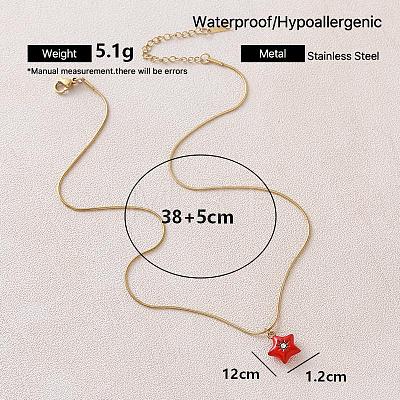 Valentine's Day 304 Stainless Steel Enamel Red Heart Pendant Necklaces with Glass for Women IF7450-1