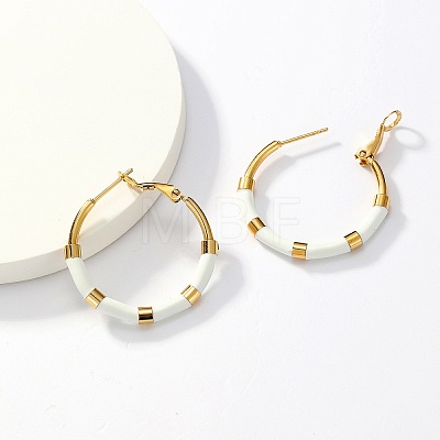Golden 304 Stainless Steel Hoop Earrings with Enamel SQ2543-2-1