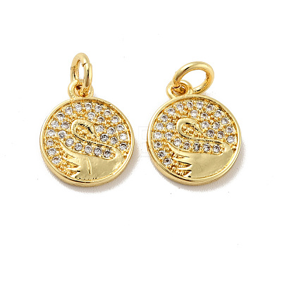 Flat Round with Swan Pattern Brass Micro Pave Clear Cubic Zirconia Charms KK-G425-22-1