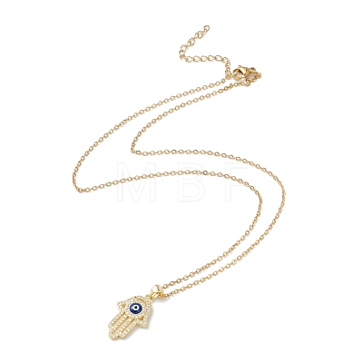 Clear Cubic Zirconia Hamsa Hand with Evil Eye Pendant Necklace NJEW-O125-61G-1