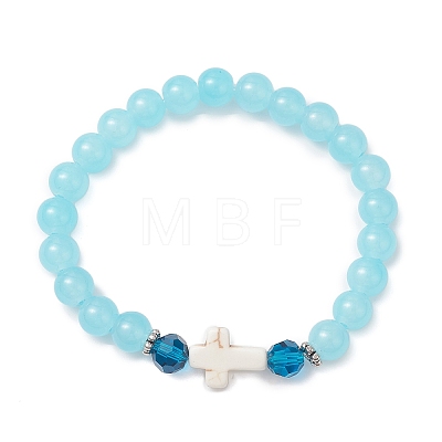 6Pcs Round Spray Painted Imitation Jade Glass Beads Stretch Bracelets for Women BJEW-JB12881-1