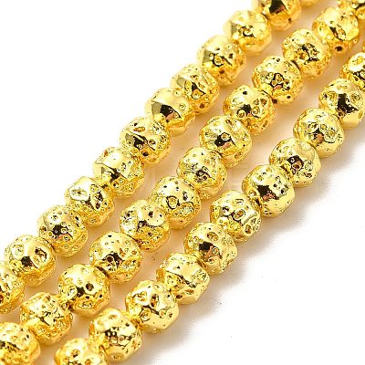 Electroplated Natural Lava Rock Beads Strands G-G984-08-1