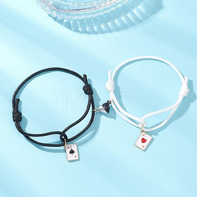 2Pcs Alloy Enamel Ace of Spades Card Charm Bracelets BJEW-JB13424-1