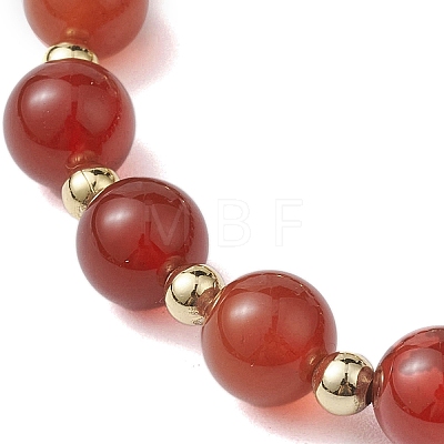 8mm Round Natural Carnelian & 10mm Round Brass Beaded Stretch Bracelets for Women BJEW-JB10557-1