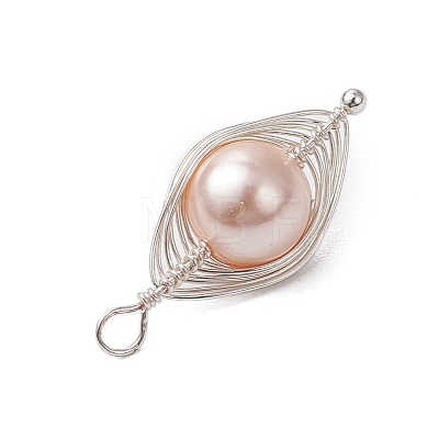 Copper Wire Wrapped Shell Pearl Pendants PALLOY-JF03115-01-1