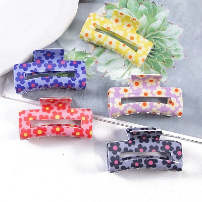 12Pcs 6 Colors Flower Pattern PVC Plastic Claw Hair Clips OHAR-CC0001-01-1