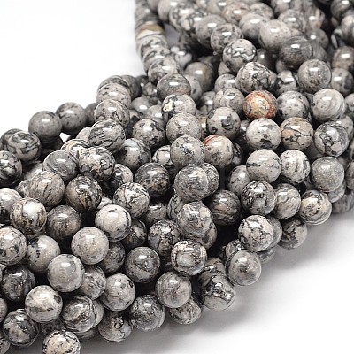 Natural Map Stone Beads Strands G-P075-15-6mm-1