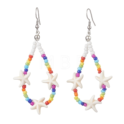 Starfish Synthetic Turquoise & Glass Beaded Bracelets & Earrings & Necklaces SJEW-JS01369-1