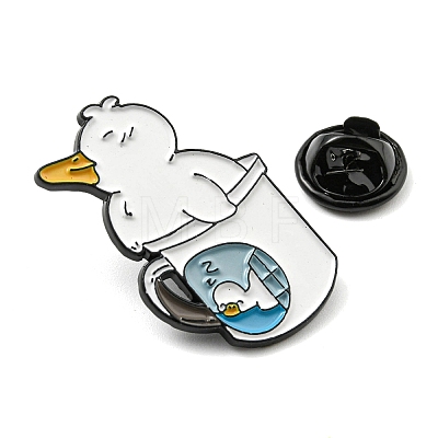 Cartoon Japanese Duck with Cup Enamel Pin PALLOY-D021-05B-EB-1