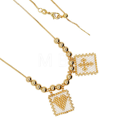 Handmade Mixed Color Beaded Cross Heart Pendant Necklace BO4454-1-1