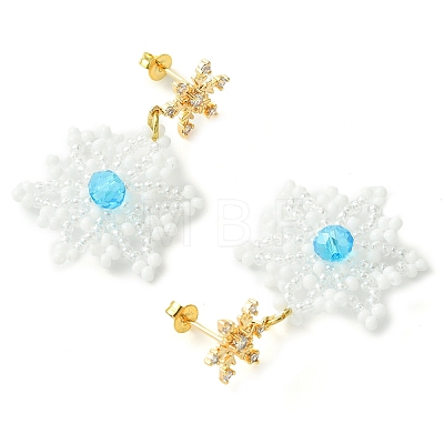 Christmas Snowflake Glass Seed Braided Dangle Earrings EJEW-MZ00233-05-1