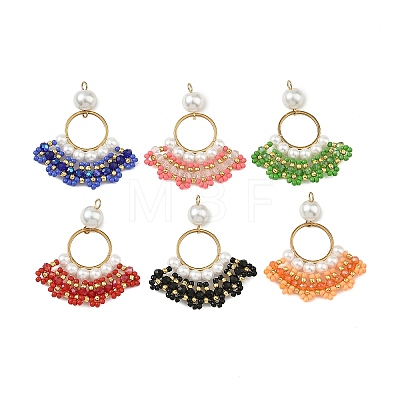 304 Stainless Steel & Glass Seed Beaded Pendants PALLOY-MZ01376-1