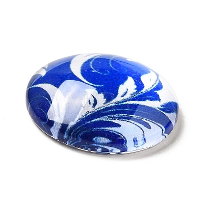 Blue and White Floral Printed Glass Cabochons GGLA-A002-18mm-XX-1