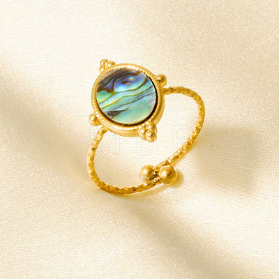 304 Stainless Steel with Natural Shell Cuff Open Rings for Women HP8543-4-1