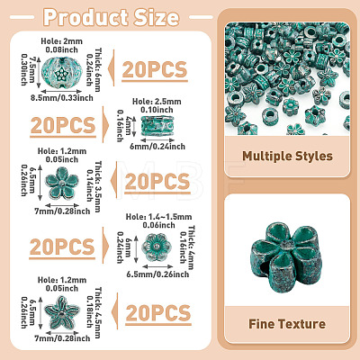 100Pcs 5 Styles Tibetan Style Alloy Beads FIND-TA0010-99ABG-1