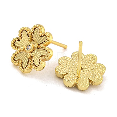 Rack Plating Flower Brass Micro Pave Clear Cubic Zirconia Stud Earrings EJEW-I313-05G-1