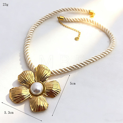 304 Stainless Steel Big Pendant RoundPolycotton Twisted Cord Necklaces for Women WG3C3B3-05-1