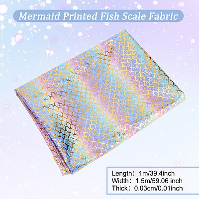 Sparkly Hologram Polyester Mermaid Printed Fish Scale Fabric DIY-WH0304-480-1