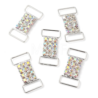 (Defective Closeout Sale: Uneven Back Plating) Brass Micro Pave Crystal AB Rhinestone Rectangle Connector Charms FIND-XCP0003-06-1